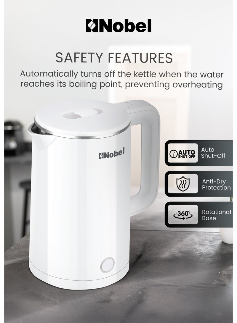 نوبل غلاية كهربائية نوبل سعة 1.8 لتر، جسم داخلي من الفولاذ المقاوم للصدأ، قاعدة دوارة 360°، حماية من الجفاف – NK180SW (ضمان سنة واحدة) - Image 4