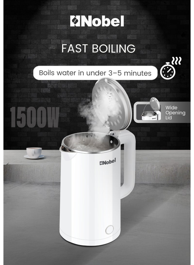 نوبل غلاية كهربائية نوبل سعة 1.8 لتر، جسم داخلي من الفولاذ المقاوم للصدأ، قاعدة دوارة 360°، حماية من الجفاف – NK180SW (ضمان سنة واحدة) - Image 5