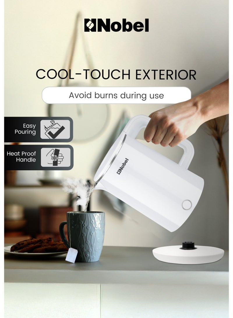 نوبل غلاية كهربائية نوبل سعة 1.8 لتر، جسم داخلي من الفولاذ المقاوم للصدأ، قاعدة دوارة 360°، حماية من الجفاف – NK180SW (ضمان سنة واحدة) - Image 2