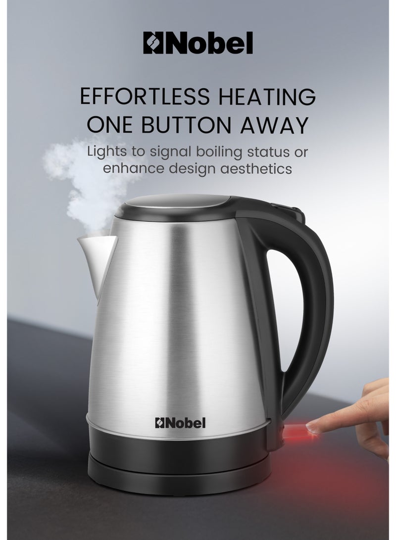 نوبل غلاية كهربائية نوبل سعة 1.7 لتر، هيكل من الفولاذ المقاوم للصدأ، قاعدة دوارة 360°، حماية من الجفاف، 1500 واط غليان سريع – NK175SS (ضمان سنة واحدة) - Image 3