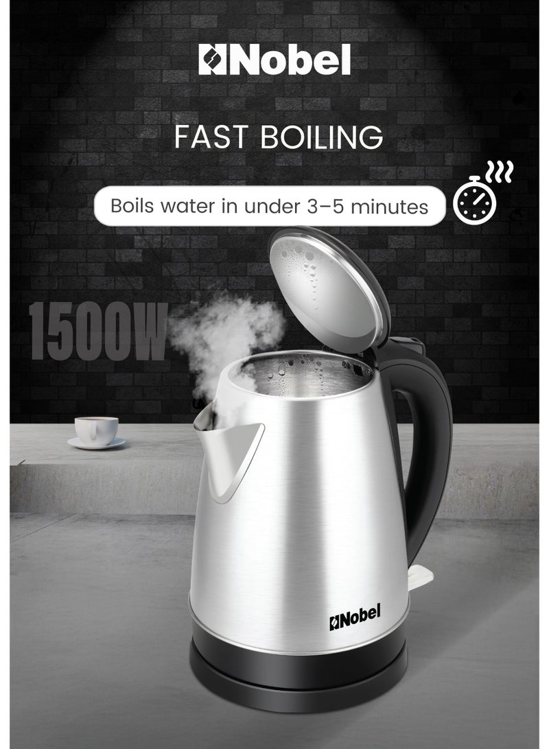 نوبل غلاية كهربائية نوبل سعة 1.7 لتر، هيكل من الفولاذ المقاوم للصدأ، قاعدة دوارة 360°، حماية من الجفاف، 1500 واط غليان سريع – NK175SS (ضمان سنة واحدة) - Image 5