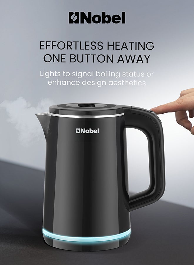نوبل غلاية كهربائية نوبل 1.5 لتر بداخلية من الفولاذ المقاوم للصدأ، 1500 واط غليان سريع، قاعدة دوارة 360°، حماية من الجفاف، غطاء داخلي من الفولاذ المقاوم للصدأ – NK104B (ضمان سنة واحدة) - Image 3