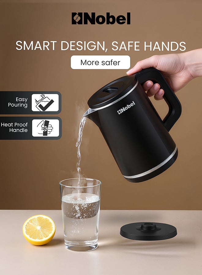 نوبل غلاية كهربائية نوبل 1.5 لتر بداخلية من الفولاذ المقاوم للصدأ، 1500 واط غليان سريع، قاعدة دوارة 360°، حماية من الجفاف، غطاء داخلي من الفولاذ المقاوم للصدأ – NK104B (ضمان سنة واحدة) - Image 2
