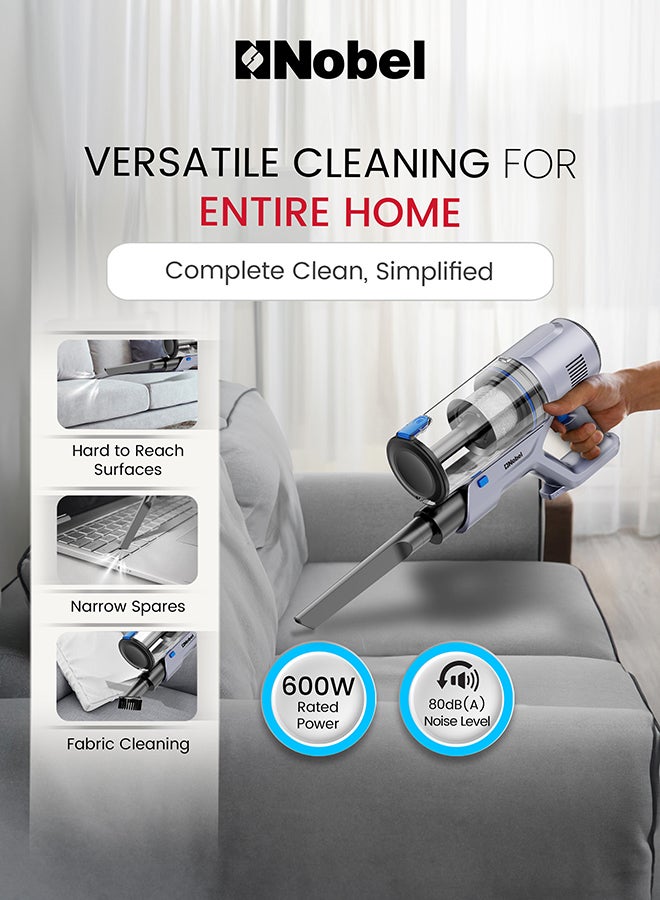نوبل مكنسة كهربائية نوبل 2 في 1 عمودية ومحمولة 600 واط شفط قوي سعة 1000 مل، فلتر HEPA + فلتر من الفولاذ المقاوم للصدأ، ضوضاء منخفضة، تصميم خفيف الوزن – NVC633 (ضمان سنة واحدة) - Image 4
