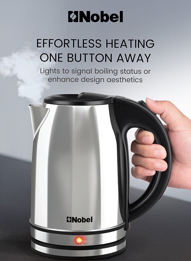 Nobel Electric Kettle 1.8L Stainless Steel Body, 1500W Fast Boil, 360° Rotational Base, Anti-Dry Protection, Stainless Steel Inner Lid – (1 Year Warranty) 1.8 L 1500 W NK188SS silver - Image 3