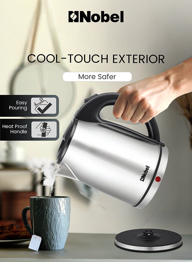 Nobel Electric Kettle 1.8L Stainless Steel Body, 1500W Fast Boil, 360° Rotational Base, Anti-Dry Protection, Stainless Steel Inner Lid – (1 Year Warranty) 1.8 L 1500 W NK188SS silver - Image 2
