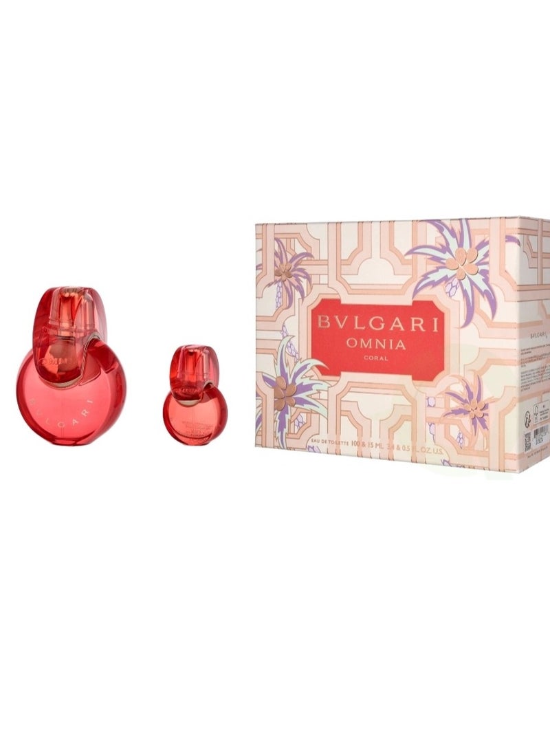 BVLGARI Omnia Coral For Women Set EDT 100ml + EDT 15ml ‏ 100+15ml - Image 1