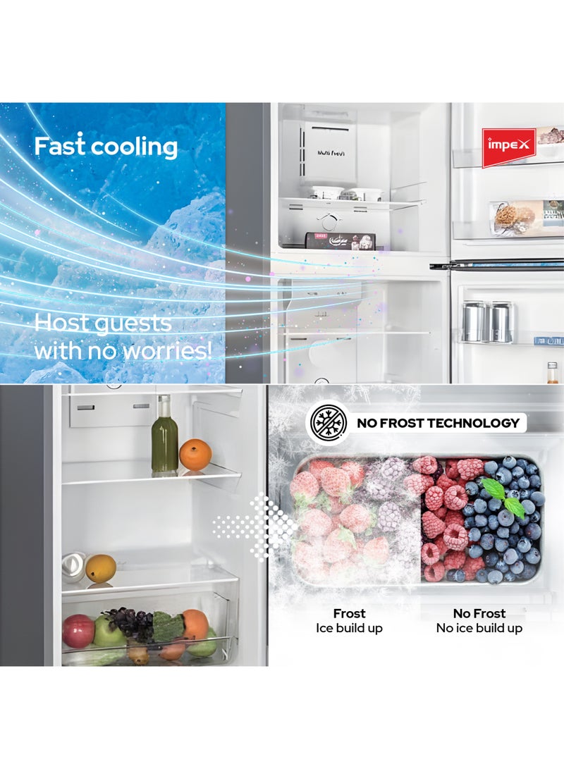 Impex Impex 270L No Frost Inverter Refrigerator, Dark Silver – 243L Net / 270L Gross, High Efficiency Compressor, 58L Freezer + 212L Fridge, Glass Shelves, Interior Lamp, Low Noise, Fast Cooling, Adjustable Legs, 2 Year Product Warranty & 10 Year Compressor Warranty 150 W IRF250 Dark Silver - Image 5
