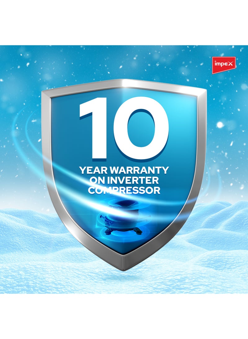 Impex Impex 270L No Frost Inverter Refrigerator, Dark Silver – 243L Net / 270L Gross, High Efficiency Compressor, 58L Freezer + 212L Fridge, Glass Shelves, Interior Lamp, Low Noise, Fast Cooling, Adjustable Legs, 2 Year Product Warranty & 10 Year Compressor Warranty 150 W IRF250 Dark Silver - Image 3