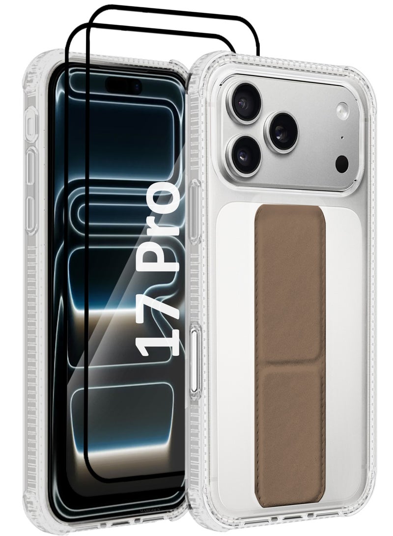 MARGOUN 3 Packs Finger Grip Clear Case Cover for iPhone 17 Pro- Kickstand Car Magnetic Holder Multi-function Protective Two-in-one Case with Two 3D Screen Protectors - Brown-3 - Image 1