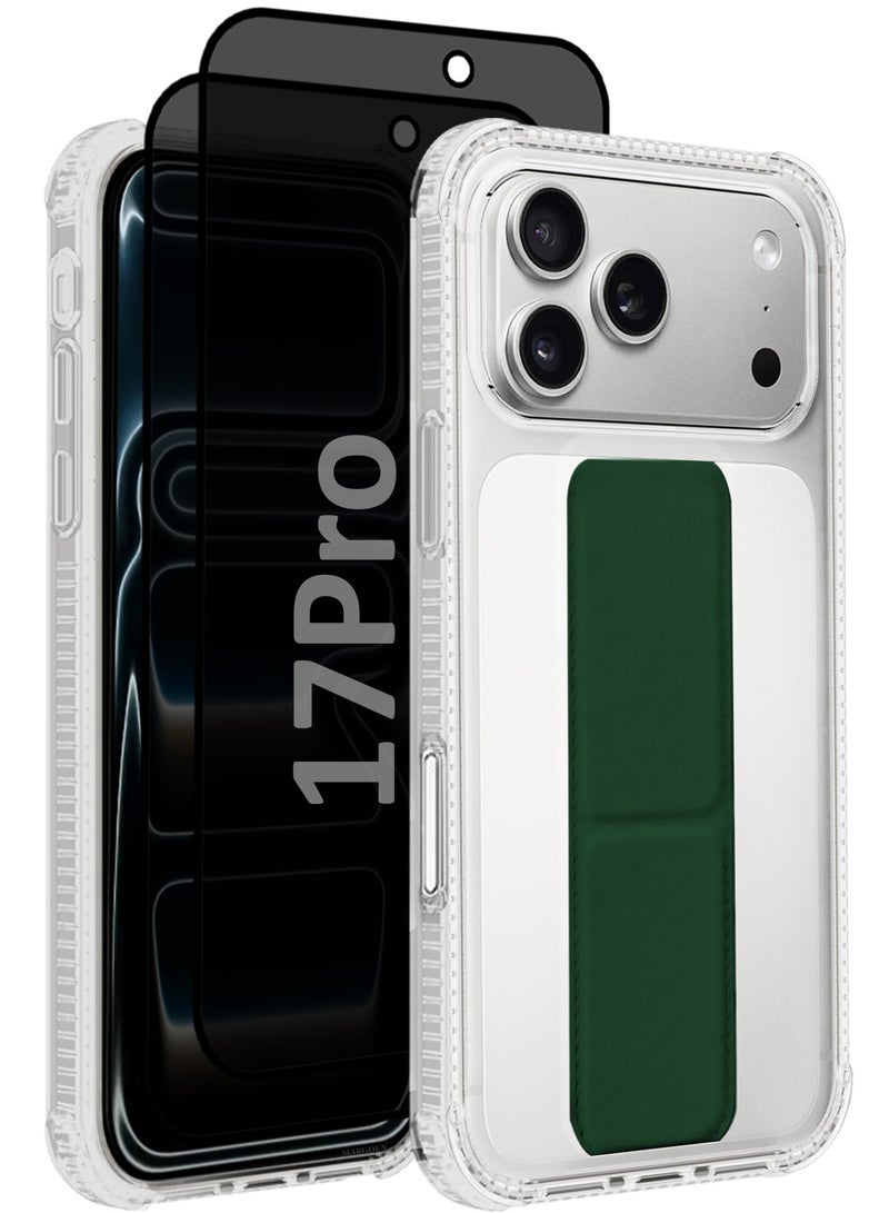 MARGOUN 3 Packs Finger Grip Clear Case Cover for iPhone 17 Pro- Kickstand Car Magnetic Holder Multi-function Protective Two-in-one Case with Two Privacy Screen Protectors - Dark Green-5 - Image 1