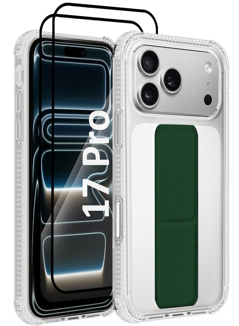 MARGOUN 3 Packs Finger Grip Clear Case Cover for iPhone 17 Pro- Kickstand Car Magnetic Holder Multi-function Protective Two-in-one Case with Two 3D Screen Protectors - Dark Green-3 - Image 1