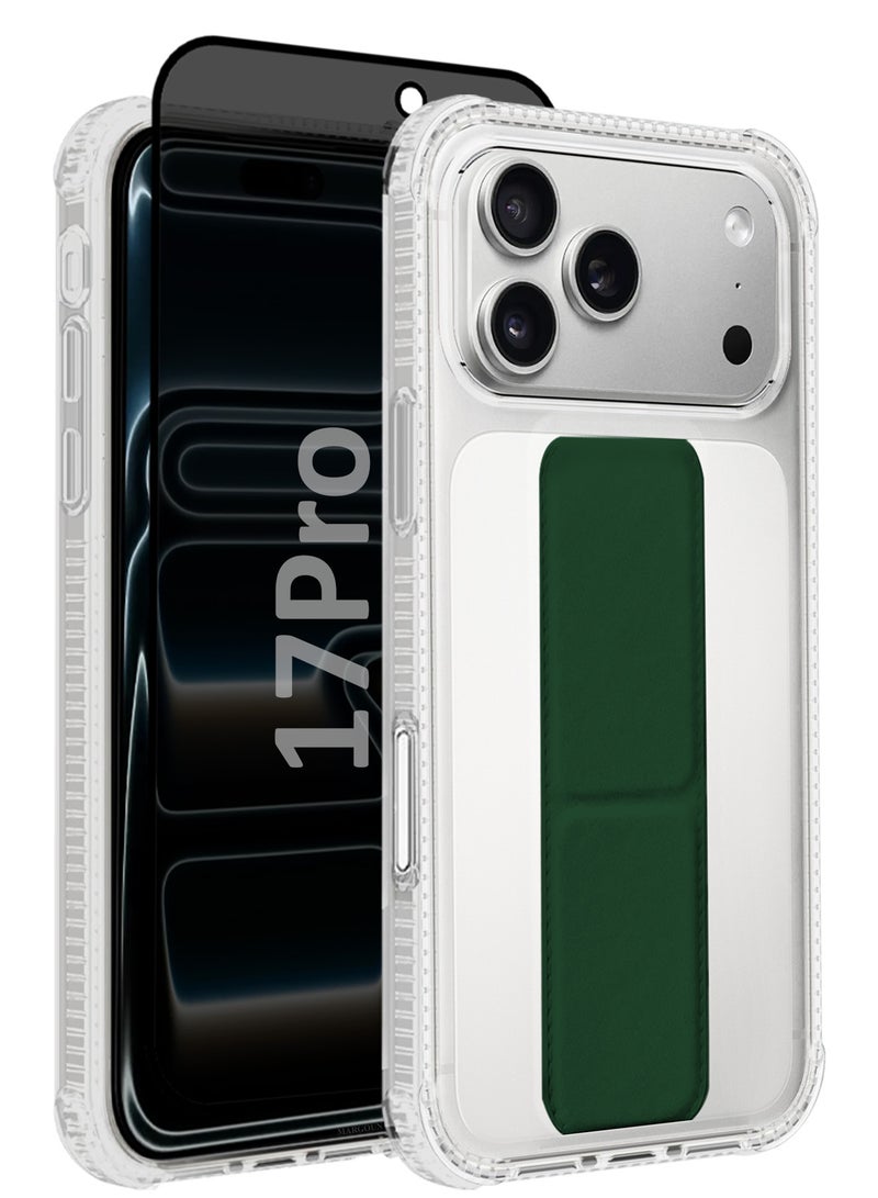MARGOUN 2 Packs Finger Grip Clear Case Cover for iPhone 17 Pro- Kickstand Car Magnetic Holder Multi-function Protective Two-in-one Case with Privacy Screen Protector - Dark Green-4 - Image 1
