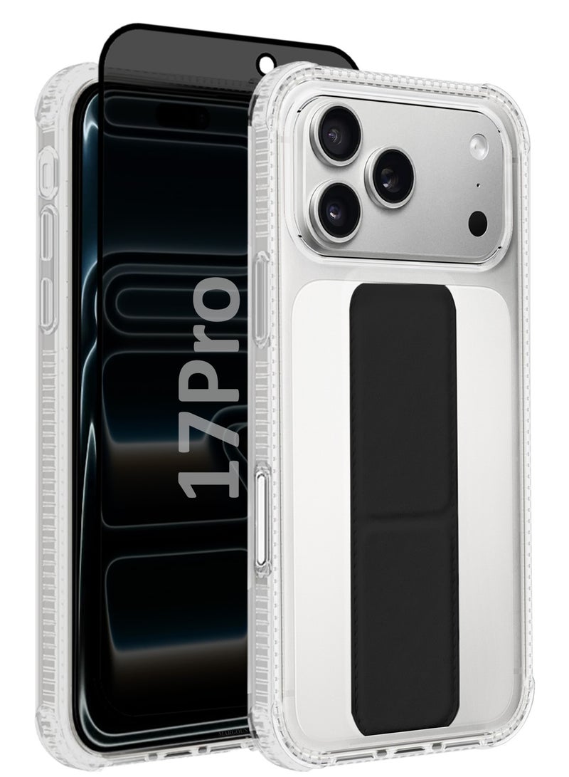MARGOUN 2 Packs Finger Grip Clear Case Cover for iPhone 17 Pro- Kickstand Car Magnetic Holder Multi-function Protective Two-in-one Case with Privacy Screen Protector - Black-4