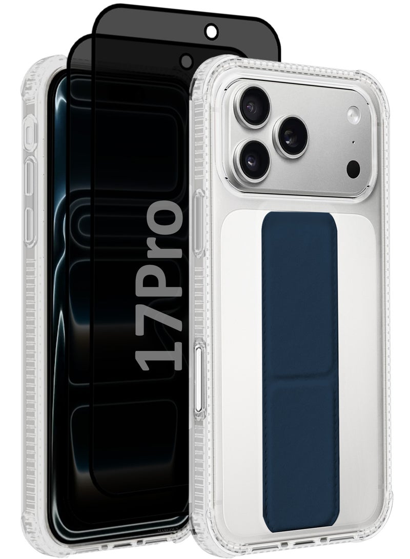 MARGOUN 3 Packs Finger Grip Clear Case Cover for iPhone 17 Pro- Kickstand Car Magnetic Holder Multi-function Protective Two-in-one Case with Two Privacy Screen Protectors - Dark Blue-5 - Image 1