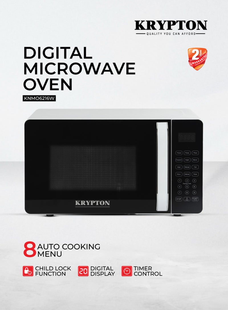 كريبتون ميكروويف رقمي – سعة 20 لتر | طهي متعدد الوظائف مع شواية وتهوية | 8 قوائم طهي تلقائية | مؤقت 99 دقيقة | 10 مستويات طاقة | قفل للأطفال | طبق زجاجي دوار | مثالي للأرز، المعكرونة، الخضروات، الوجبات الخفيفة - Image 1