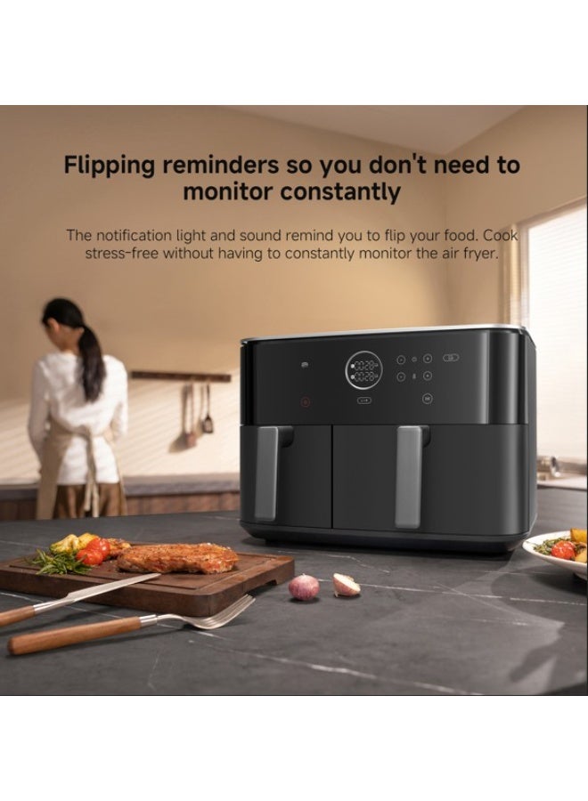 شاومي قلاية هوائية مزدوجة من شاومي 10 لتر، سلتان (3.5 لتر + 6.5 لتر)، 2700 واط، 6 وظائف في 1 – قلاية هوائية، شواء، خبز، شواية، إعادة تسخين، تجفيف – طهي متزامن ذكي، 101 وصفة، آمنة للغسل في غسالة الصحون، سوداء - Image 5