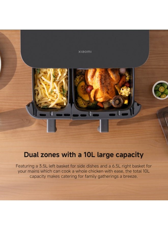 شاومي قلاية هوائية مزدوجة من شاومي 10 لتر، سلتان (3.5 لتر + 6.5 لتر)، 2700 واط، 6 وظائف في 1 – قلاية هوائية، شواء، خبز، شواية، إعادة تسخين، تجفيف – طهي متزامن ذكي، 101 وصفة، آمنة للغسل في غسالة الصحون، سوداء - Image 3