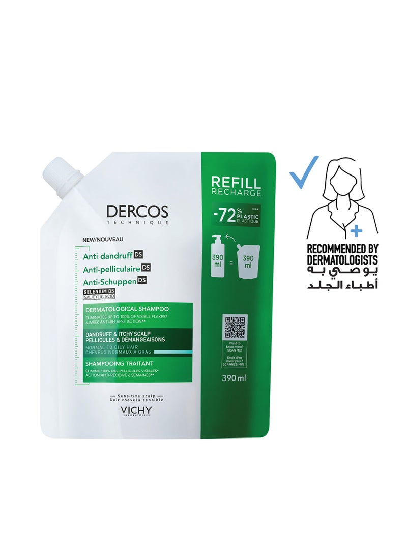 فيشي Dercos Anti-Dandruff Shampoo Normal to Oily Hair Refill 390ml - Image 1