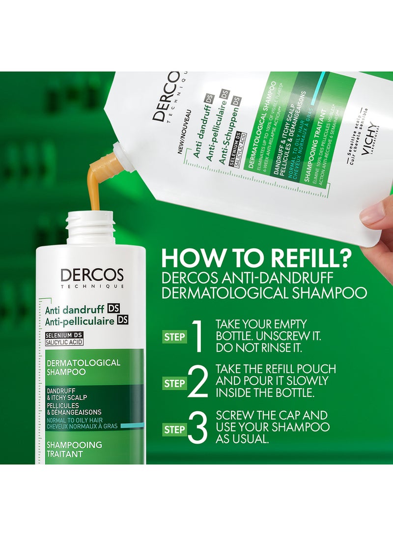 فيشي Dercos Anti-Dandruff Shampoo Normal to Oily Hair Refill 390ml - Image 5