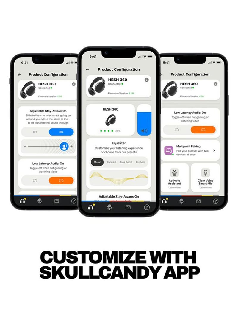 Skullcandy Hesh 360 Wireless Over-Ear Bluetooth Headphones, Up to 100 Hours Battery, Noise Isolating Fit, Flat-Folding Collapsible Design, Microphone iPhone Android - True Black True Black - Image 5