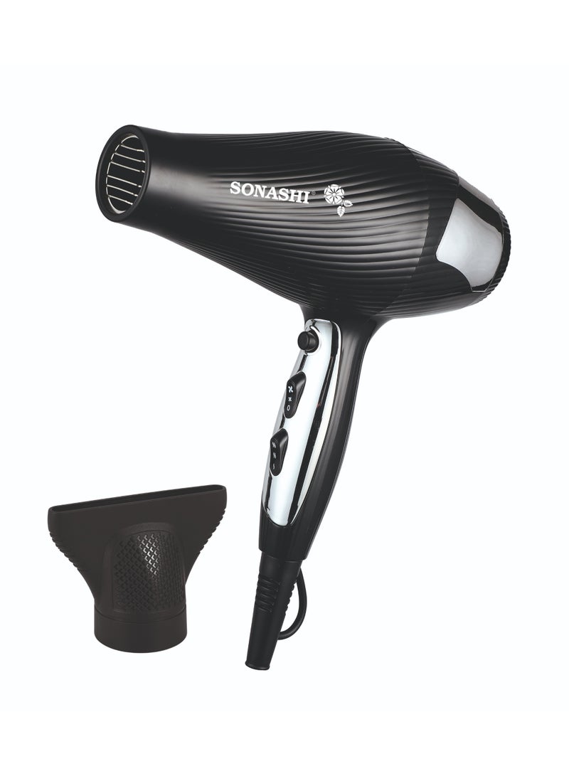 SONASHI 3200W Professional Hair Dryer with Cold & Hot Wind | 2 Speed & 3 Heat Settings with Cool Shot Function | AC Motor for Powerful Performance | Adjustable Airflow & Temperature Control | SHD-3055 Black/Silver - Image 1