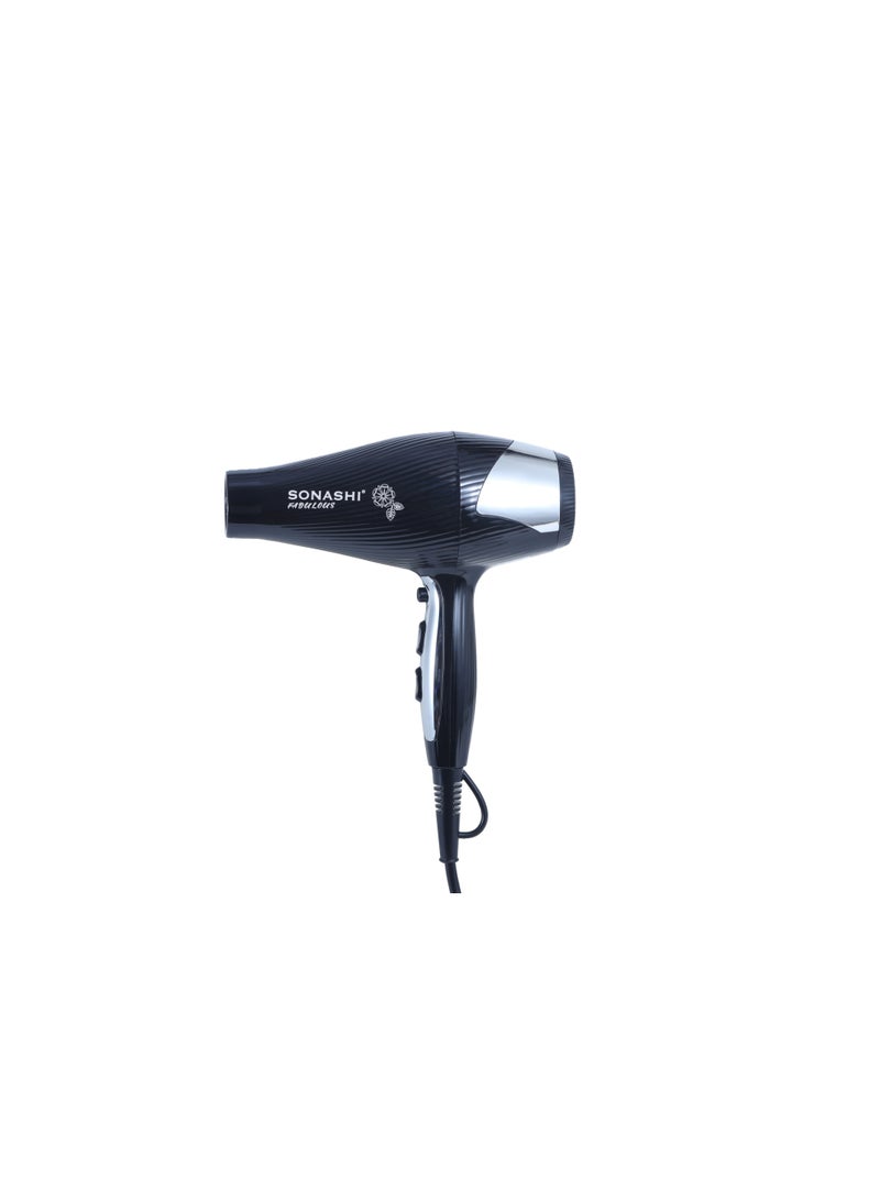 SONASHI 3200W Professional Hair Dryer with Cold & Hot Wind | 2 Speed & 3 Heat Settings with Cool Shot Function | AC Motor for Powerful Performance | Adjustable Airflow & Temperature Control | SHD-3055 Black/Silver - Image 2