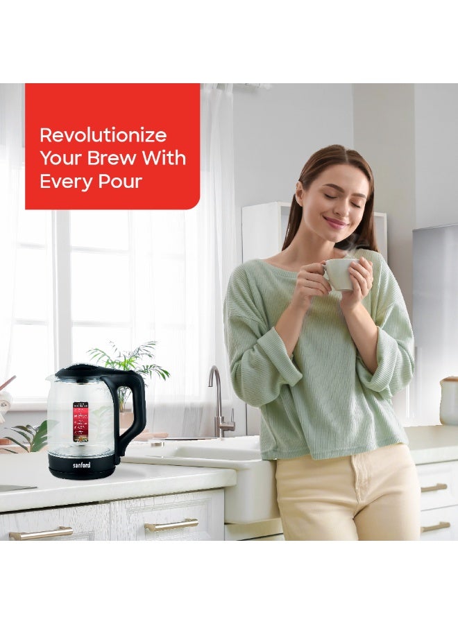 Sanford Electric Glass Kettle 1.8L, Borosilicate Glass Body, Stainless Steel Concealed Element, Auto Shut-off, Boil Dry Protection, Blue LED Light, 360° Cordless 1.8 L 1600 W SF3354EK-1.8L BS Dark Blue/Grey - Image 2