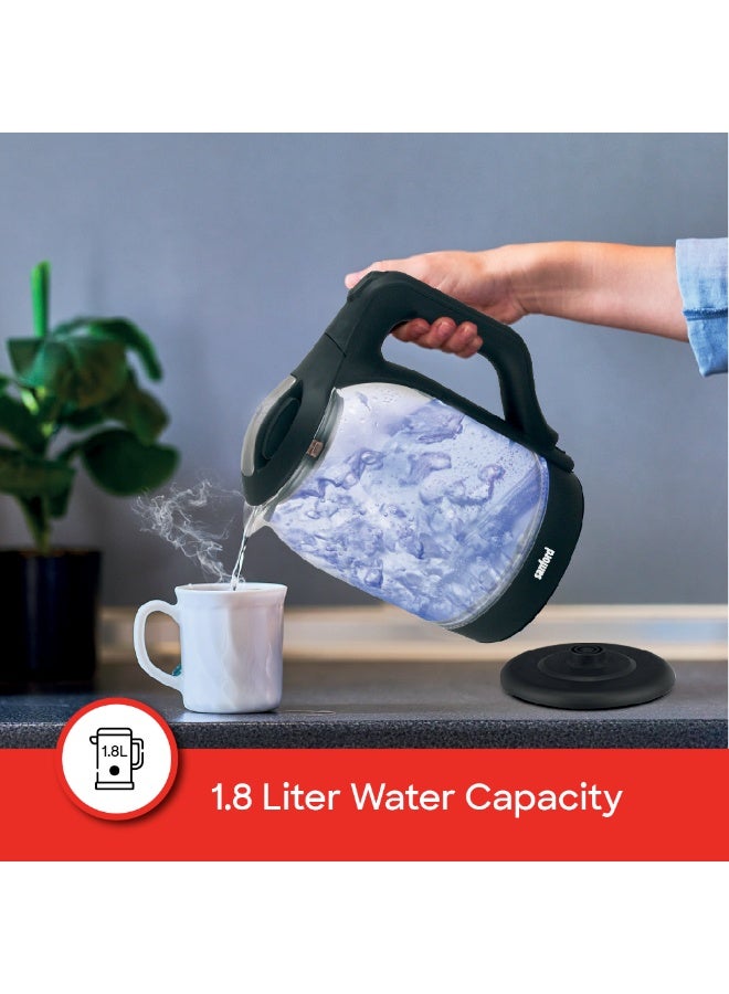 Sanford Electric Glass Kettle 1.8L, Borosilicate Glass Body, Stainless Steel Concealed Element, Auto Shut-off, Boil Dry Protection, Blue LED Light, 360° Cordless 1.8 L 1600 W SF3354EK-1.8L BS Dark Blue/Grey - Image 4