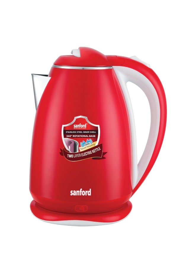 Sanford Electric Kettle, Double-Layer, Stainless Steel Inner, Cool Touch Body, Auto Shut-off, Boil-Dry Safety, Cordless, Fast Boiling 1.8 L 1500 W SF1880EK-1.8L BS Red - Image 1
