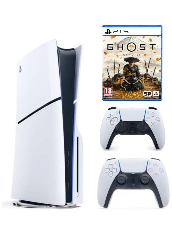 Sony PlayStation 5 Slim Disc Console with Extra Dualsense White Controller and Ghost Of Yotei - International Version - Image 1