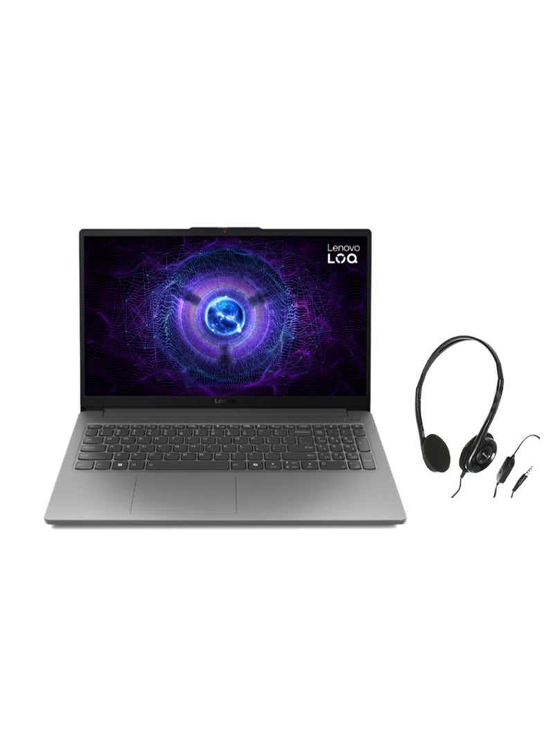 Lenovo LOQ Gaming (Upgraded Version) Laptop With 15.6-inch Full HD (1920x1080) IPS  Display, Core i5-12450HX Processor/16GB DDR5 RAM/1TB SSD/4GB Nvidia GeForce RTX 2050 Graphics/DOS(Without Windows)/ + HS-M200C Lightweight Headset With Mic (Single Jack)/ English/Arabic Grey - Image 1