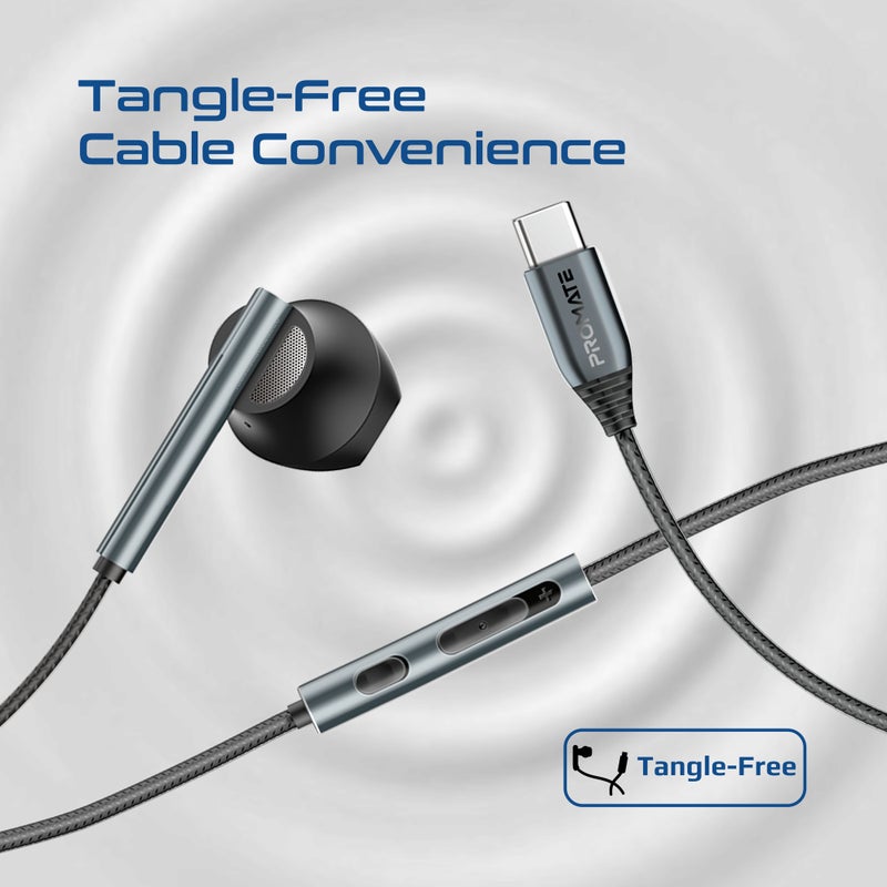 بروميت سماعة أذن مونو USB-C Laxi-M مع ميكروفون ENC، سائق 14 مم، هيكل ألمنيوم، تحكم في الصوت، كابل خالي من التشابك، سماعة رأس سلكية عالية الدقة للمكالمات - متوافقة مع أجهزة Type-C - Image 4