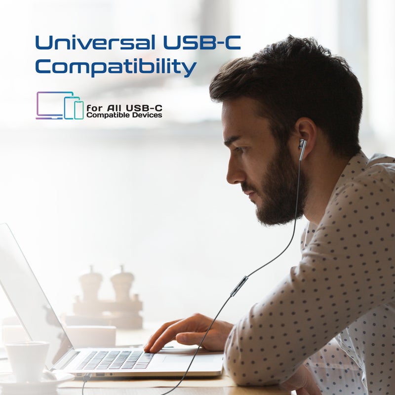 بروميت سماعة أذن مونو USB-C Laxi-M مع ميكروفون ENC، سائق 14 مم، هيكل ألمنيوم، تحكم في الصوت، كابل خالي من التشابك، سماعة رأس سلكية عالية الدقة للمكالمات - متوافقة مع أجهزة Type-C - Image 5