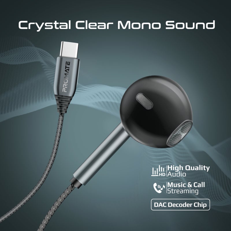 بروميت سماعة أذن مونو USB-C Laxi-M مع ميكروفون ENC، سائق 14 مم، هيكل ألمنيوم، تحكم في الصوت، كابل خالي من التشابك، سماعة رأس سلكية عالية الدقة للمكالمات - متوافقة مع أجهزة Type-C - Image 2