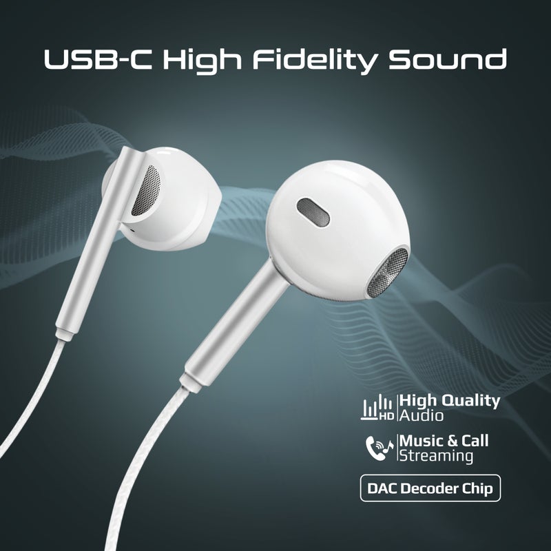 بروميت سماعات لاسي-إس USB-C السلكية مع ميكروفون ENC، محركات ديناميكية 14 مم، صوت ستيريو عالي الدقة، تحكم في مستوى الصوت، كابل بطول 1.2 متر خالي من التشابك، هيكل من الألمنيوم، للهواتف والأجهزة اللوحية واللابتوبات USB-C - Image 2