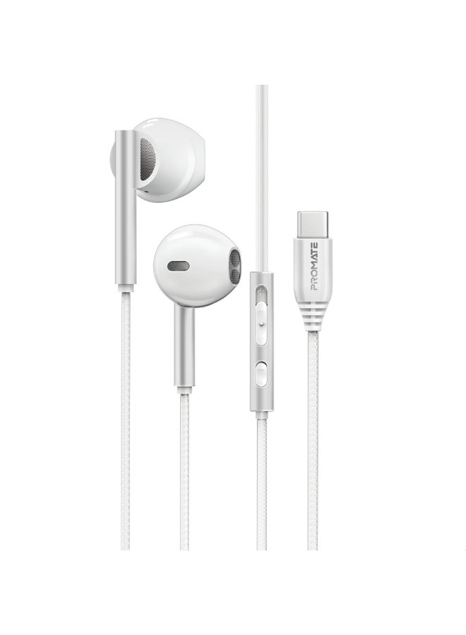 بروميت سماعات لاسي-إس USB-C السلكية مع ميكروفون ENC، محركات ديناميكية 14 مم، صوت ستيريو عالي الدقة، تحكم في مستوى الصوت، كابل بطول 1.2 متر خالي من التشابك، هيكل من الألمنيوم، للهواتف والأجهزة اللوحية واللابتوبات USB-C - Image 1