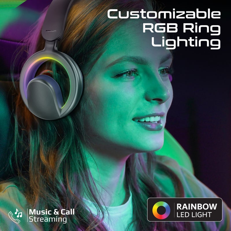 PROMATE Novon Open-Ear Bluetooth Headphones with Detachable Mic, RGB Light Modes, 40mm Dynamic Drivers, 20H Battery, Bluetooth v6.0, ABS-PC Build for Gaming, Workouts, and Streaming Black - Image 5