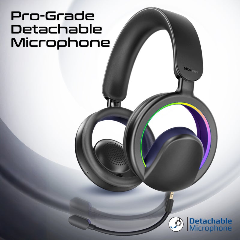 PROMATE Novon Open-Ear Bluetooth Headphones with Detachable Mic, RGB Light Modes, 40mm Dynamic Drivers, 20H Battery, Bluetooth v6.0, ABS-PC Build for Gaming, Workouts, and Streaming Black - Image 3