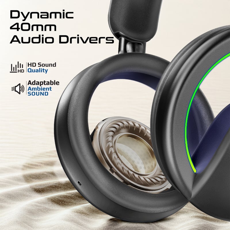 PROMATE Novon Open-Ear Bluetooth Headphones with Detachable Mic, RGB Light Modes, 40mm Dynamic Drivers, 20H Battery, Bluetooth v6.0, ABS-PC Build for Gaming, Workouts, and Streaming Black - Image 4
