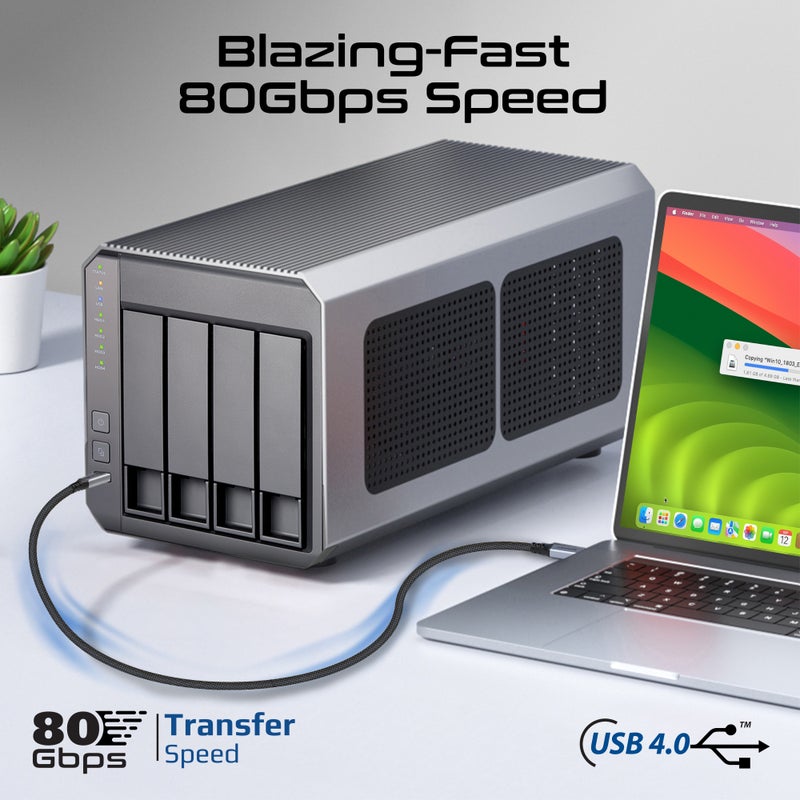 بروميت كابل PowerBolt5-80G USB4 لنقل البيانات بسرعة 80Gbps، توصيل طاقة 240W، دعم عرض 8K Ultra HD، كابل USB-C إلى USB-C بطول 1.2M، متوافق مع Thunderbolt 5، بناء متين - Image 3