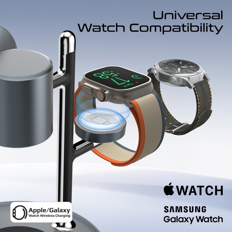 بروميت Synergy-3 4-in-1 Qi2 Certified MagSafe Charging Station, 15W Wireless for iPhone 12 to16, Apple/Samsung Watch, AirPods, w/ Night Lamp, Magnetic Ring, Zinc Alloy, 25.5W Total Output - Black - Image 5