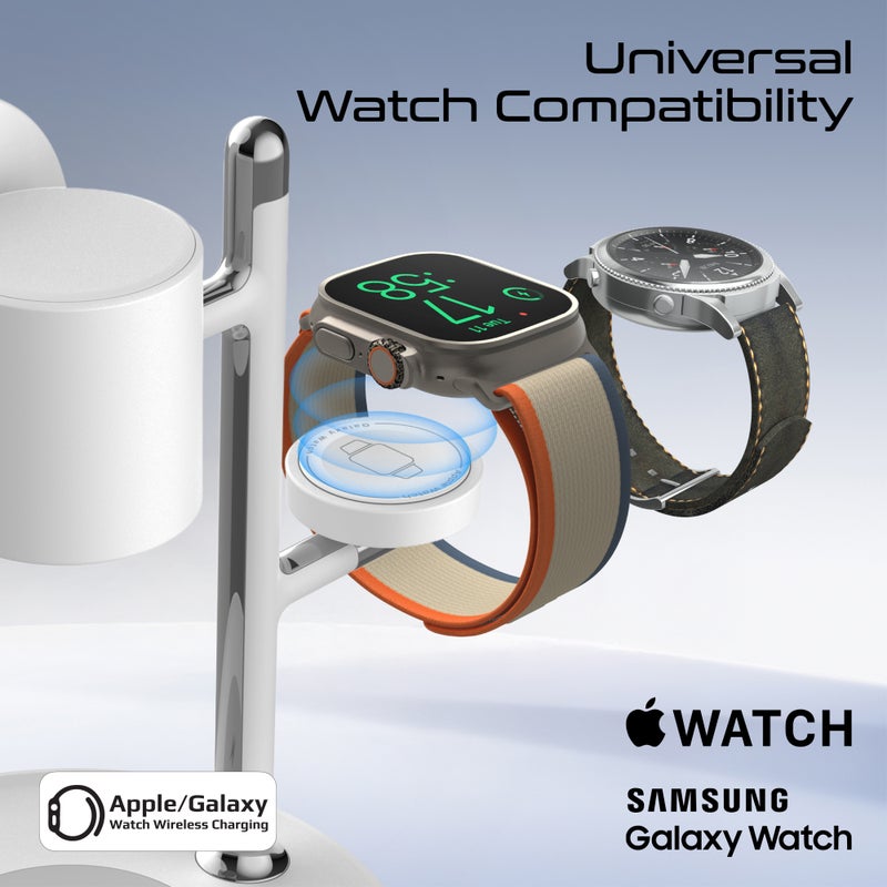 بروميت Synergy-3 4-in-1 Qi2 Certified MagSafe Charging Station, 15W Wireless for iPhone 12 to 16, Apple/Samsung Watch, AirPods, w/ Night Lamp, Magnetic Ring, Zinc Alloy, 25.5W Total Output - White - Image 5