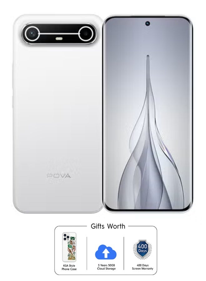 تكنو هاتف بوفا سليم 5G ثنائي الشريحة سليم أبيض 8 جيجابايت رام 256 جيجابايت 5G - مع هدايا مجانية كيس هاتف على طراز المملكة العربية السعودية ، 3 سنوات تخزين سحابي 50 جيجابايت وضمان شاشة لمدة 400 يوم - Image 2