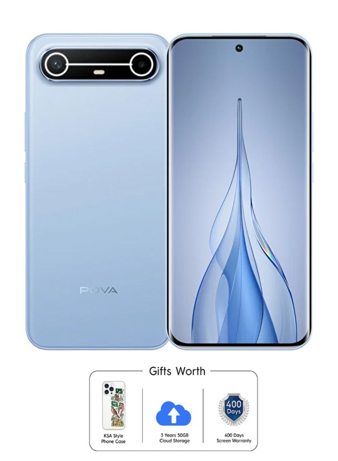 TECNO POVA Slim 5G Dual SIM Slim Sky Blue 8GB RAM 256GB 5G - With Free Gifts KSA Style Phone Case , 3 Years 50GB Cloud Storage and 400 Days Screen Warranty - Image 1