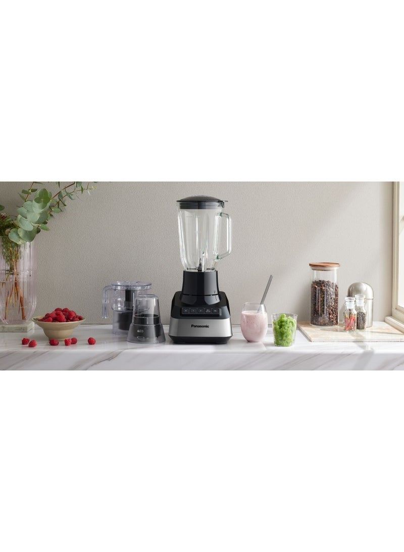 باناسونيك خلاط زجاجي بسعة 800 واط و 8 شفرات لخلط سريع و سلس مع 1 مفرمة و 1 مطحنة جافة