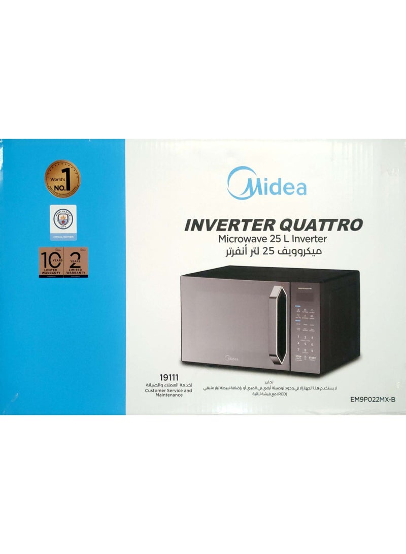 Midea Microwave 25L Solo ,900W,11 Power level ,Inverter Quattro,6 Auto Menus ,Black Mirror door , EM9P022MX-B 25 L 900 W EM9P022MX Black Mirror door - Image 3