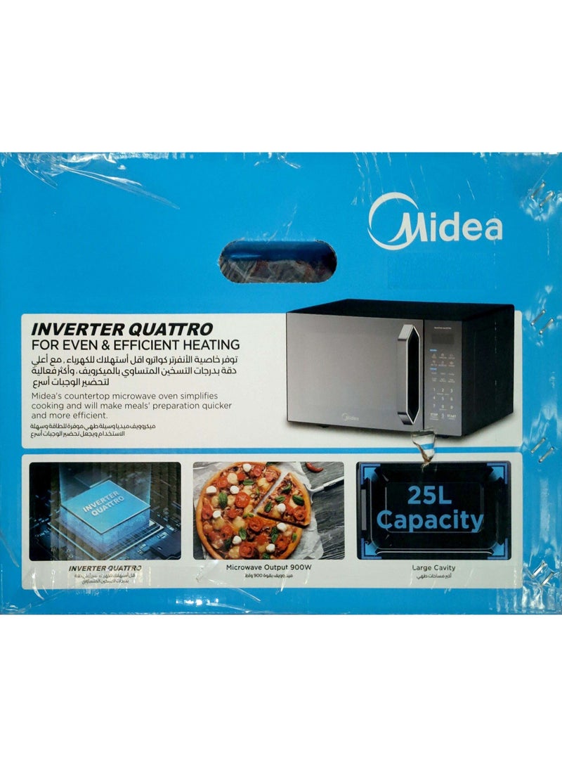 Midea Microwave 25L Solo ,900W,11 Power level ,Inverter Quattro,6 Auto Menus ,Black Mirror door , EM9P022MX-B 25 L 900 W EM9P022MX Black Mirror door - Image 2