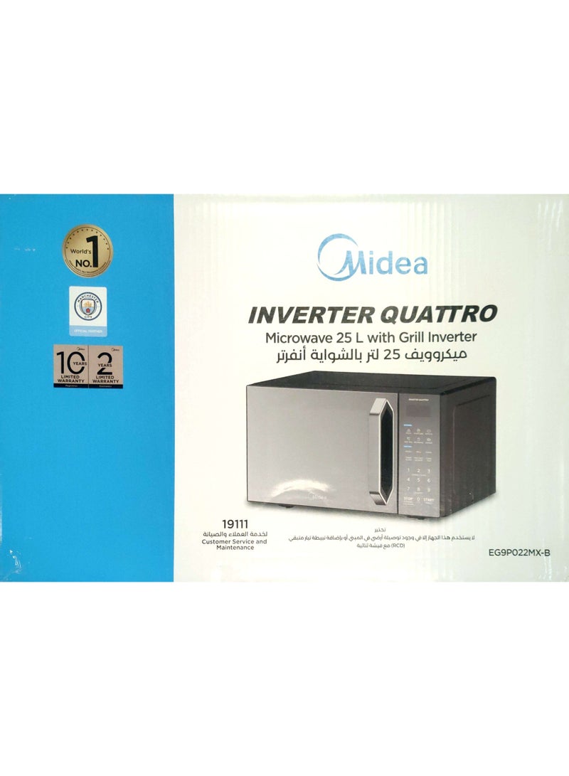 مديا Microwave 25L 900 W 1000W for Grill 11 Power level Inverter Quattro 6 Auto Menus 25 L 900 W EG9P022MX-B Black Mirror door - Image 2