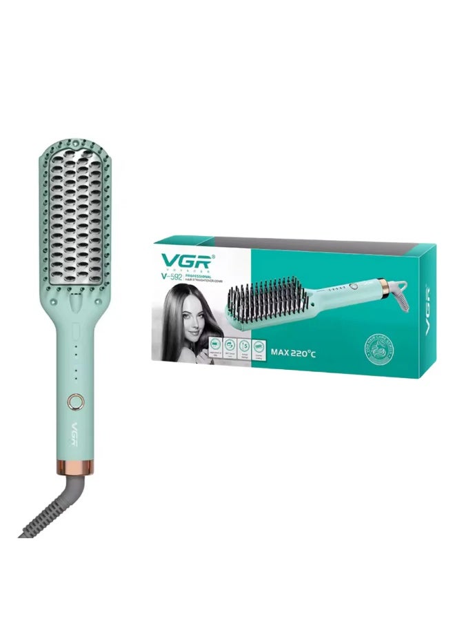 VGR Hair Straightening Brush V-592 , for straight and shiny hair in minutes, Maximum temperature of 220°C, Safe heating heads prevent hair burning and protect the scalp, 5 heating settings, LED temperature indicator for easy control, 360° rotating cable prevents tangling and provides flexibility during use multicolour - Image 1